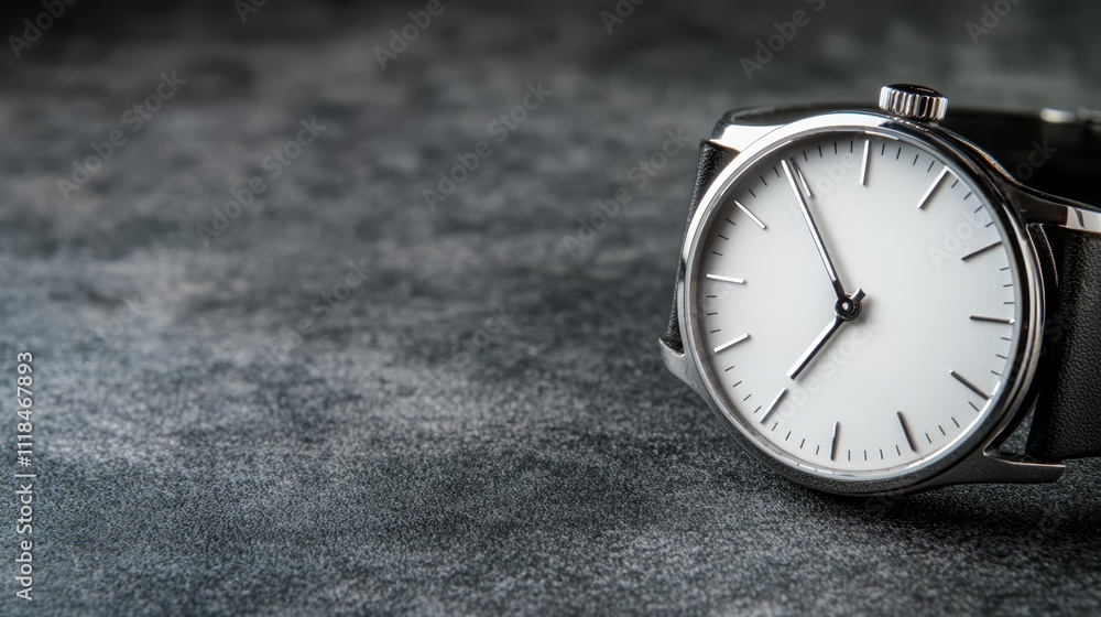 A silver and black watch sitting on top of a table A silver and black watch sitting on top of a table