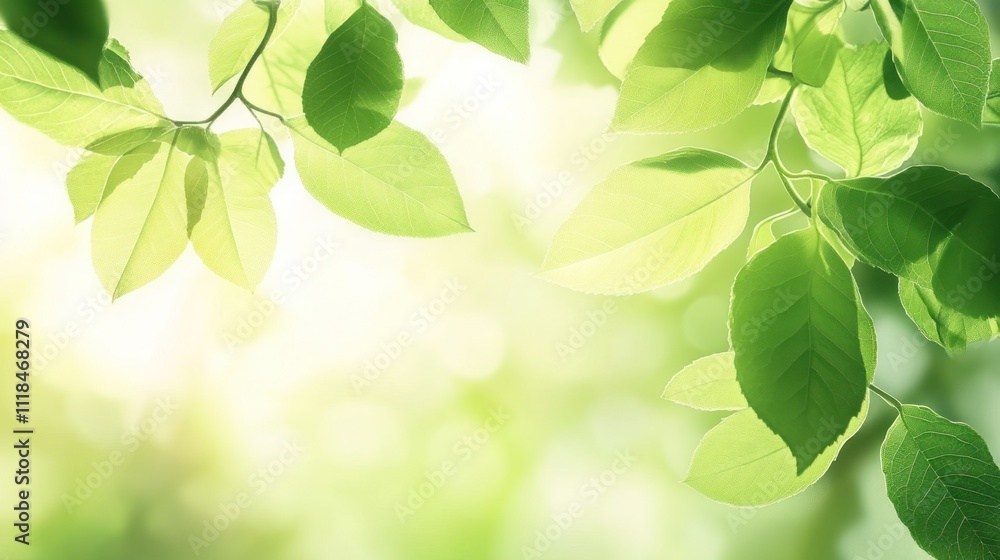 Lush green leaves illuminated by soft light in a serene setting. Lush green leaves illuminated by soft light in a serene setting.