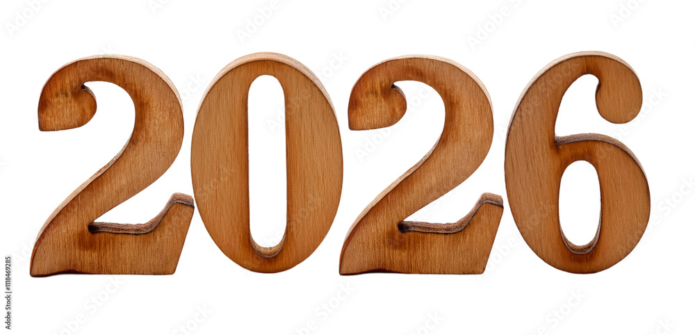 welcome 2026 Happy New Year 3d wooden number isolated welcome 2026 Happy New Year 3d wooden number isolated