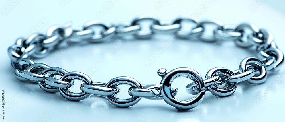 Fototapeta premium A silver chain bracelet on a blue background