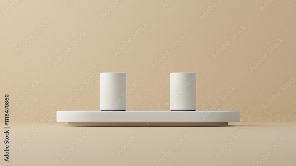 A couple of white vases sitting on top of a table A couple of white vases sitting on top of a table