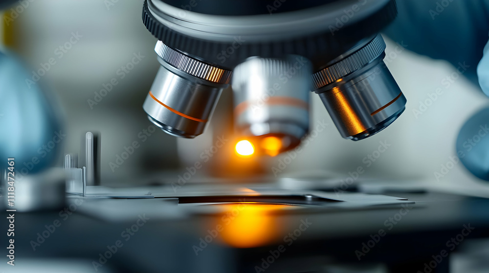 Microscope Closeup 3D Render, Scientific Research Equipment Image Microscope Closeup 3D Render, Scientific Research Equipment Image
