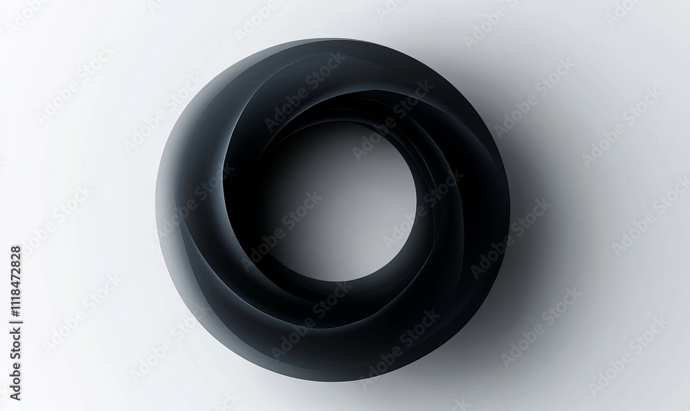 Abstract dark gray swirling circle on white background. Minimalist design. Abstract dark gray swirling circle on white background. Minimalist design.