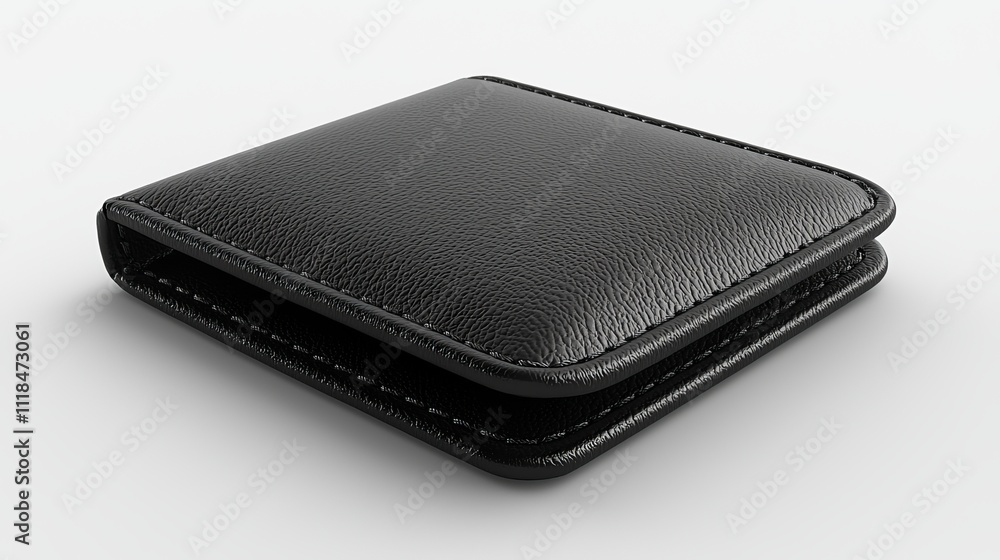 A black leather wallet on a white background A black leather wallet on a white background