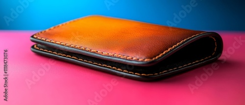 Wallpaper Mural A brown and black wallet sitting on top of a pink and blue surface Torontodigital.ca