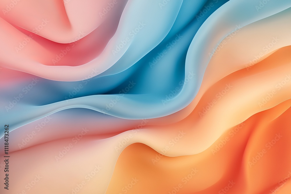 Obraz premium Abstract pastel wave background. Soft peach, blue, and orange hues create a dreamy, flowing design.