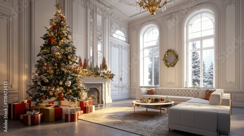 Wallpaper Mural Large Living Room With Christmas Tree, Fireplace, and Sunlight Creating Warm and Festive Holiday Atmosphere Torontodigital.ca