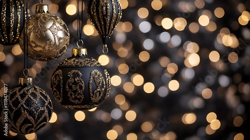 Wallpaper Mural Elegant Black Gold Christmas Ornaments Festive Holiday Decorations Glitter Baubles Torontodigital.ca