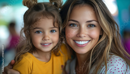 A mother and her two daughters are engaged in a lively play session photo