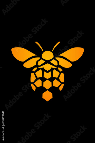 Honeycomb inspired logo design featuring a stylized bee in vibrant orange hues photo