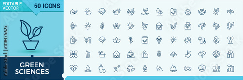 Ecology line icons set. Containing nature, organic, energy, natural, green power, renewable, wind power. Simple icon designs. Editable vector stroke.
