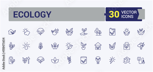 Ecology line icons set. Containing nature, organic, energy, natural, green power, renewable, wind power. Simple icon designs. Editable vector stroke.