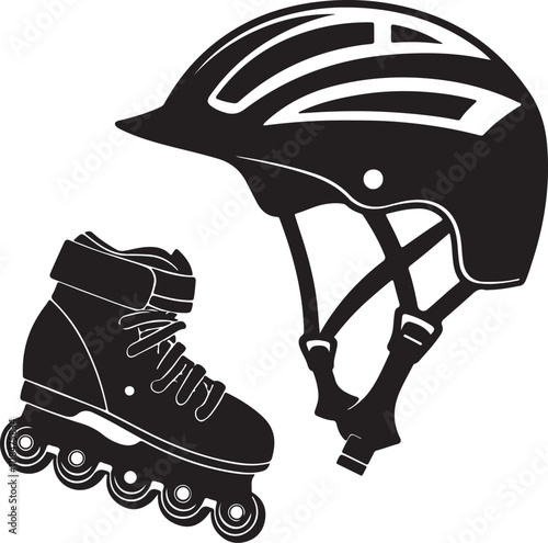 silhouette bicycle protective helmet logo icon. silhouette bicycle safe guard helmet, silhouette roller skate protect the helmet