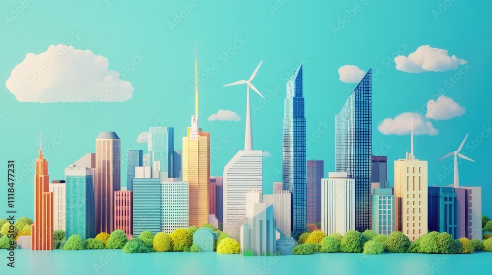 Obraz premium A city skyline with buildings powered by renewable energy sources