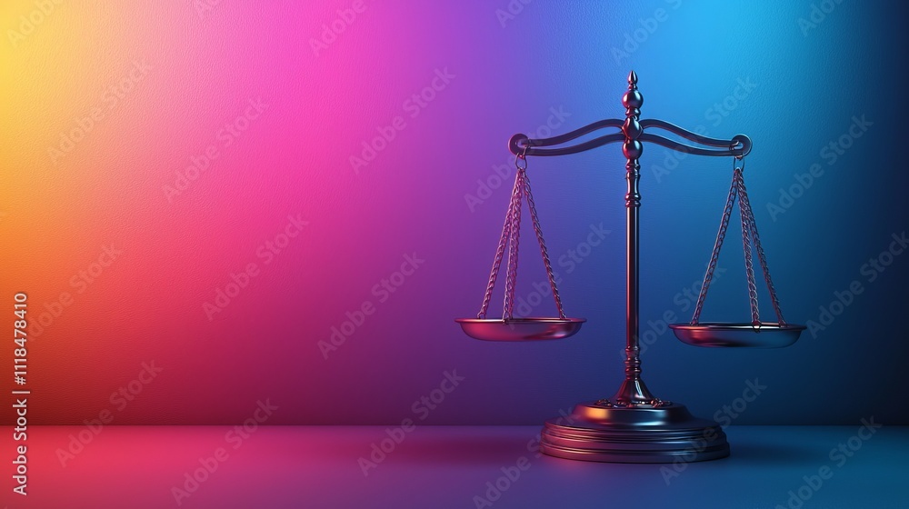 A scale of justice on a colorful background A scale of justice on a colorful background