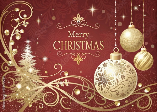 christmas background with baubles Merry Christmas and Happy New Year text, lettering for greeting cards, banners, posters, Santa Claus.