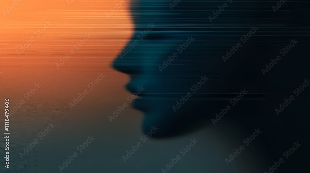 A blurred portrait of a woman's profile against a warm sunset backdrop. Teal and orange hues blend seamlessly. A blurred portrait of a woman's profile against a warm sunset backdrop. Teal and orange hues blend seamlessly.