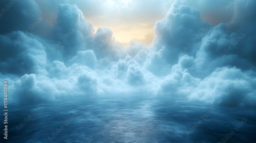 Obraz premium Blue Sky Clouds Above Ocean - 3D Illustration