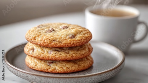 Wallpaper Mural Three warm chocolate chip cookies on a plate beside a cup of coffee. Torontodigital.ca
