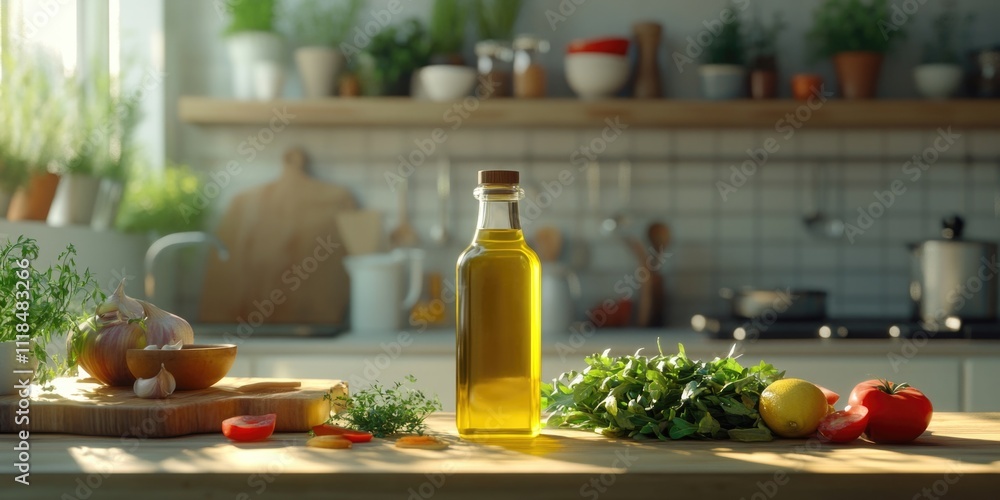 Olive oil on kitchen counter Olive oil on kitchen counter