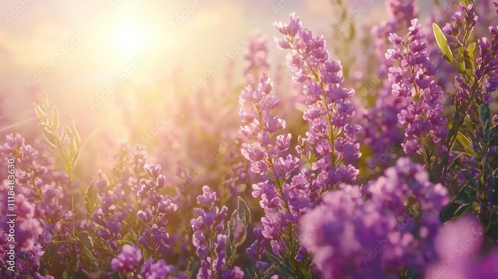 Sunlit Purple Flower Field at Golden Hour Sunlit Purple Flower Field at Golden Hour