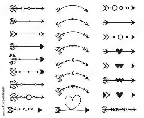 Vector collections arrows. Wedding arrows set. Decorative elements