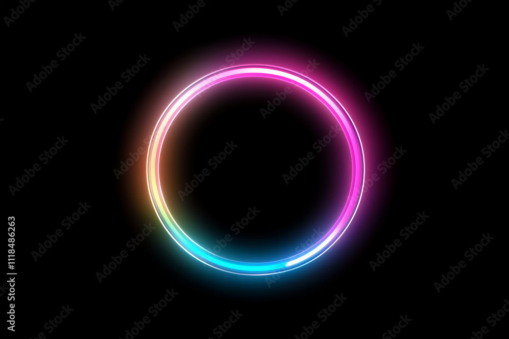 Rainbow Neon Circle on a dark background, illuminated by vibrant neon lights, with a magical and ethereal feel Rainbow Neon Circle on a dark background, illuminated by vibrant neon lights, with a magical and ethereal feel