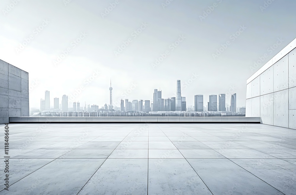 Empty Rooftop Terrace View of Modern Cityscape Empty Rooftop Terrace View of Modern Cityscape