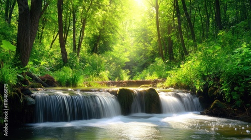 Serene Waterfall in Lush Green Forest: A Tranquil Escape