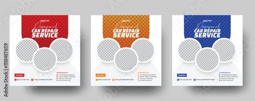 Set of auto car repair service square banner design template. Editable car repair service banner. Usable for social media posts, banners, and web.