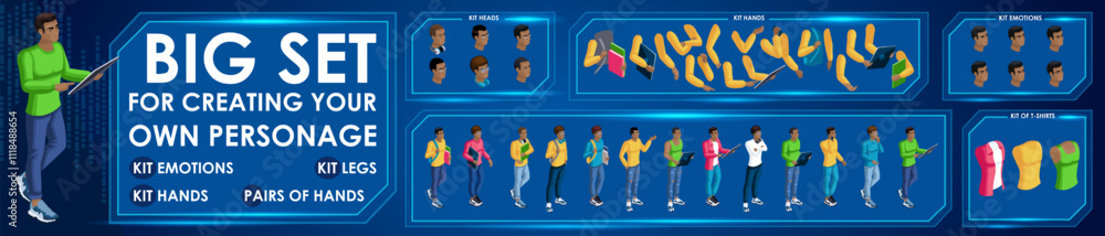 Isometric Black Man characters constructor for designed N5. Presentation in various action. Set of Students personages flat style illustration Isometric Black Man characters constructor for designed N5. Presentation in various action. Set of Students personages flat style illustration