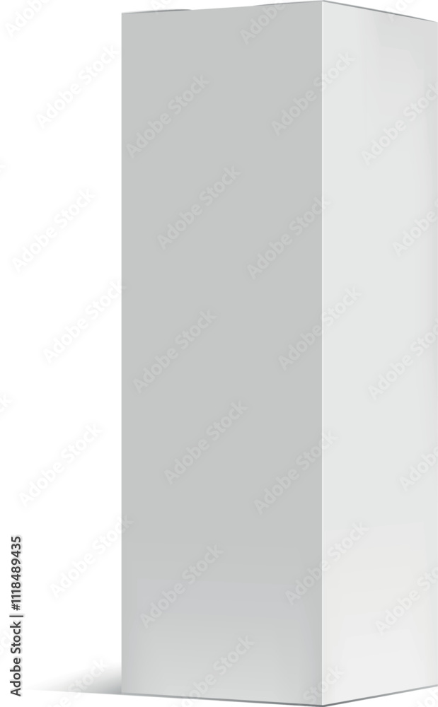 Realistic white blank cardboard box packaging mockup casting shadow on white background, ideal for product presentations or branding designs