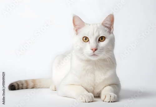 Wallpaper Mural Stunning White Cat Portrait: A Majestic Pose Against a Clean Background Torontodigital.ca