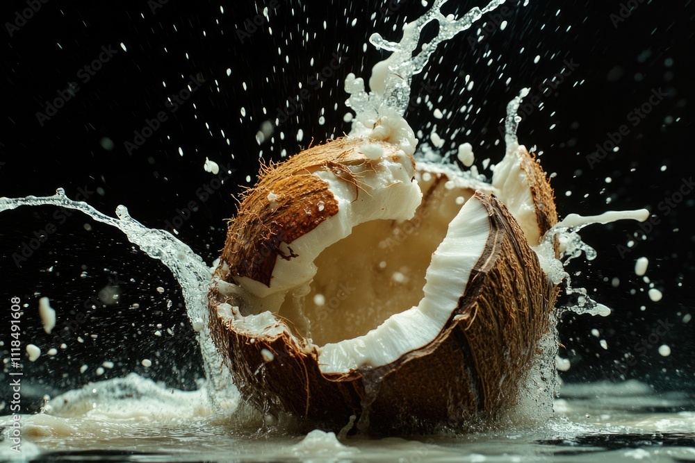 Coconut with water spilling Coconut with water spilling