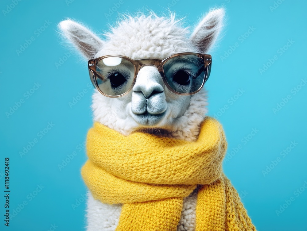 Llama with sunglasses and scarf