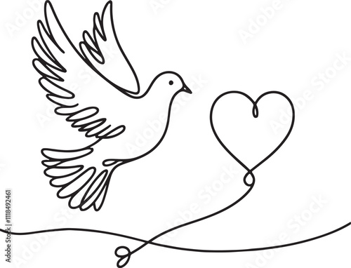 Minimalist Line Art One-Outline Dove Drawing on White Background