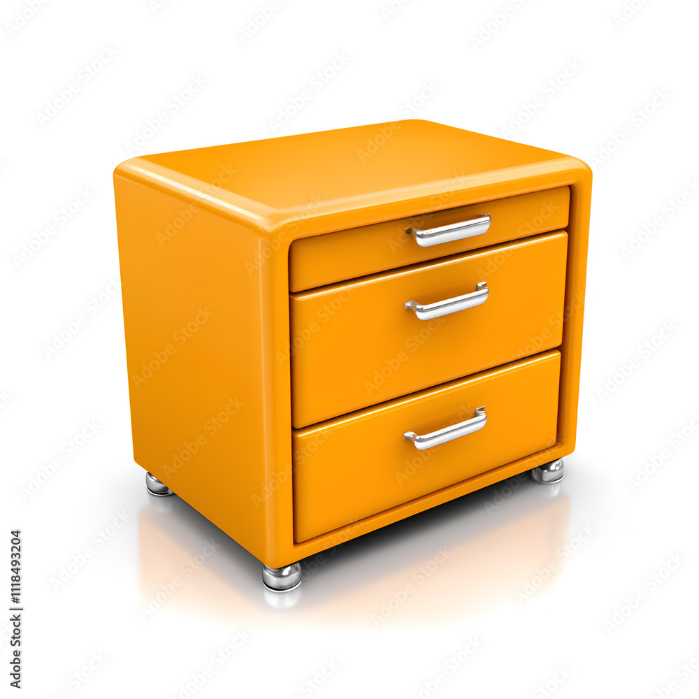 Bright orange nightstand with three drawers and metallic handles perfect for modern bedroom decor Bright orange nightstand with three drawers and metallic handles perfect for modern bedroom decor