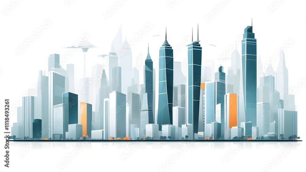 Futuristic Floating City with Modern Architecture Isolated on White Background Futuristic Floating City with Modern Architecture Isolated on White Background