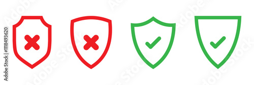 security shield icons, security shields logotypes with check mark. Security shield protection icon with tick symbol. Protection approve vector sign