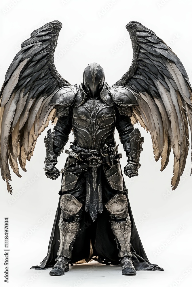 Fototapeta premium Dark armored figure with large wings.