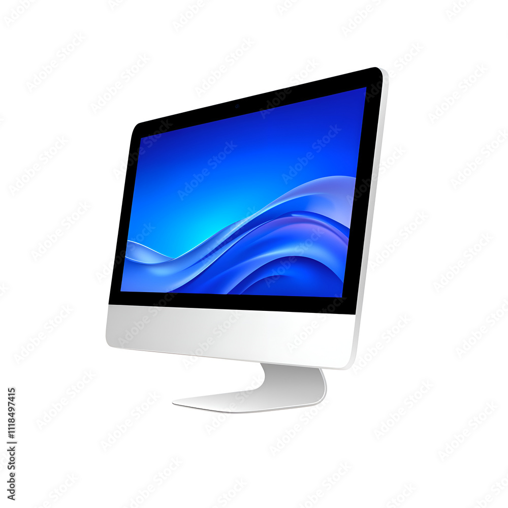Modern desktop computer showcasing a sleek design with a vibrant blue background ideal for workspace or creative tasks Modern desktop computer showcasing a sleek design with a vibrant blue background ideal for workspace or creative tasks