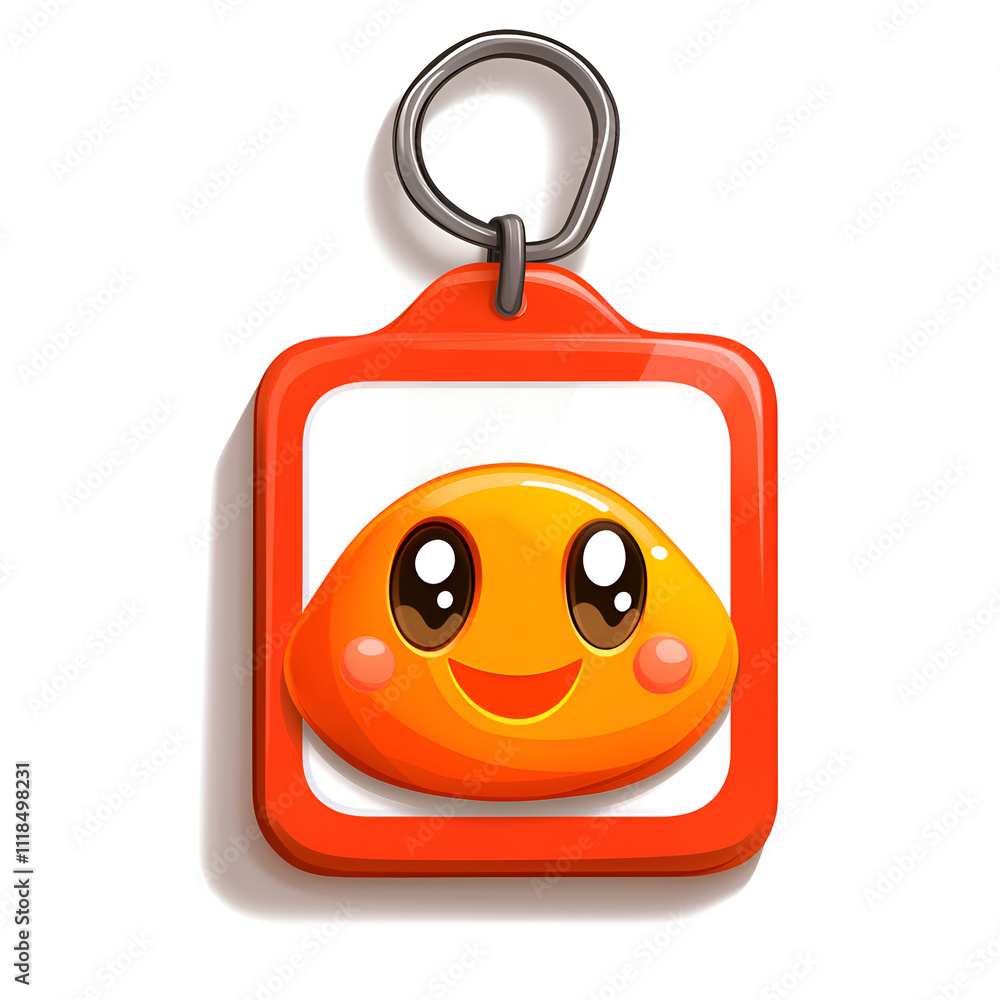 Fototapeta premium Cute orange character keychain displayed on a bright background showcasing its cheerful expression and vivid colors