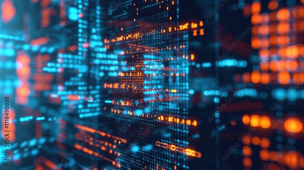 A macro shot of a computer screen with complex algorithms and predictive models being run to identify potential equipment failures before they occur. A macro shot of a computer screen with complex algorithms and predictive models being run to identify potential equipment failures before they occur.