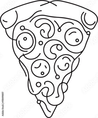 Minimalist Line Drawing of a Fresh Italian Pizza Slice on White Background