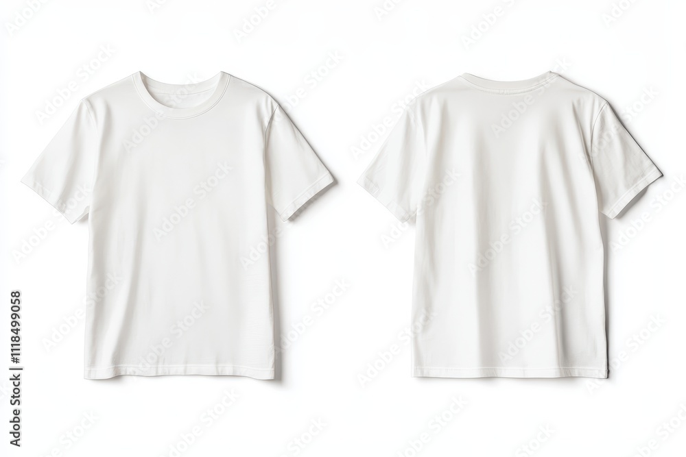 A plain white t-shirt displayed from the front and back, showcasing its simple design. A plain white t-shirt displayed from the front and back, showcasing its simple design.