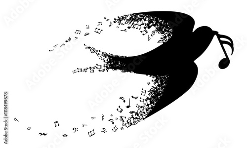 Bird, Music notes symbol, musical notes melody in bird shape