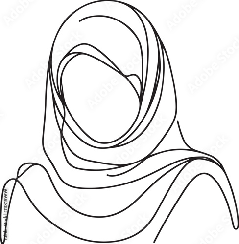 Elegant Line Drawing of a Veiled Muslim Woman on White Background – Minimalist Art