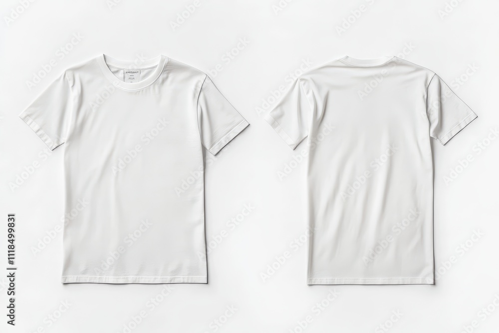 A plain white t-shirt displayed from the front and back, ideal for casual wear or branding. A plain white t-shirt displayed from the front and back, ideal for casual wear or branding.
