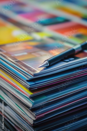 Pen on magazine stack