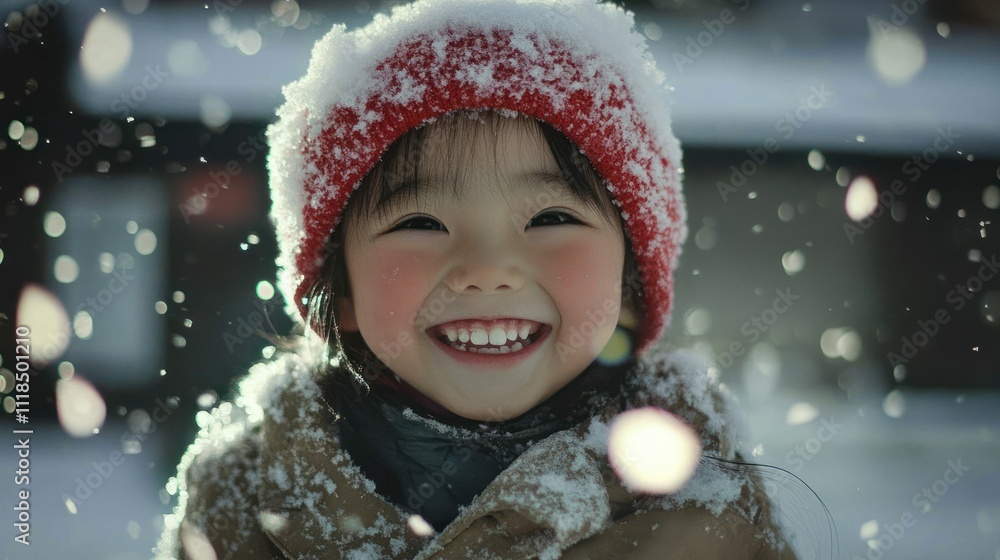 A joyful child smiling in a snowy landscape, capturing the essence of winter happiness. A joyful child smiling in a snowy landscape, capturing the essence of winter happiness.
